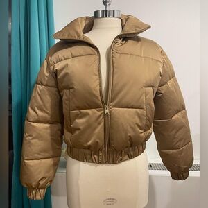 NEW Abercrombie & Fitch Puffer Brown Tan Jacket Size XXS Wind Water Resistant